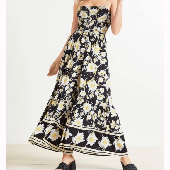 Free People Jumpsuit Little Of Your Love Floral Wide Leg Spaghetti Strap Smocked - Picture 15 of 16